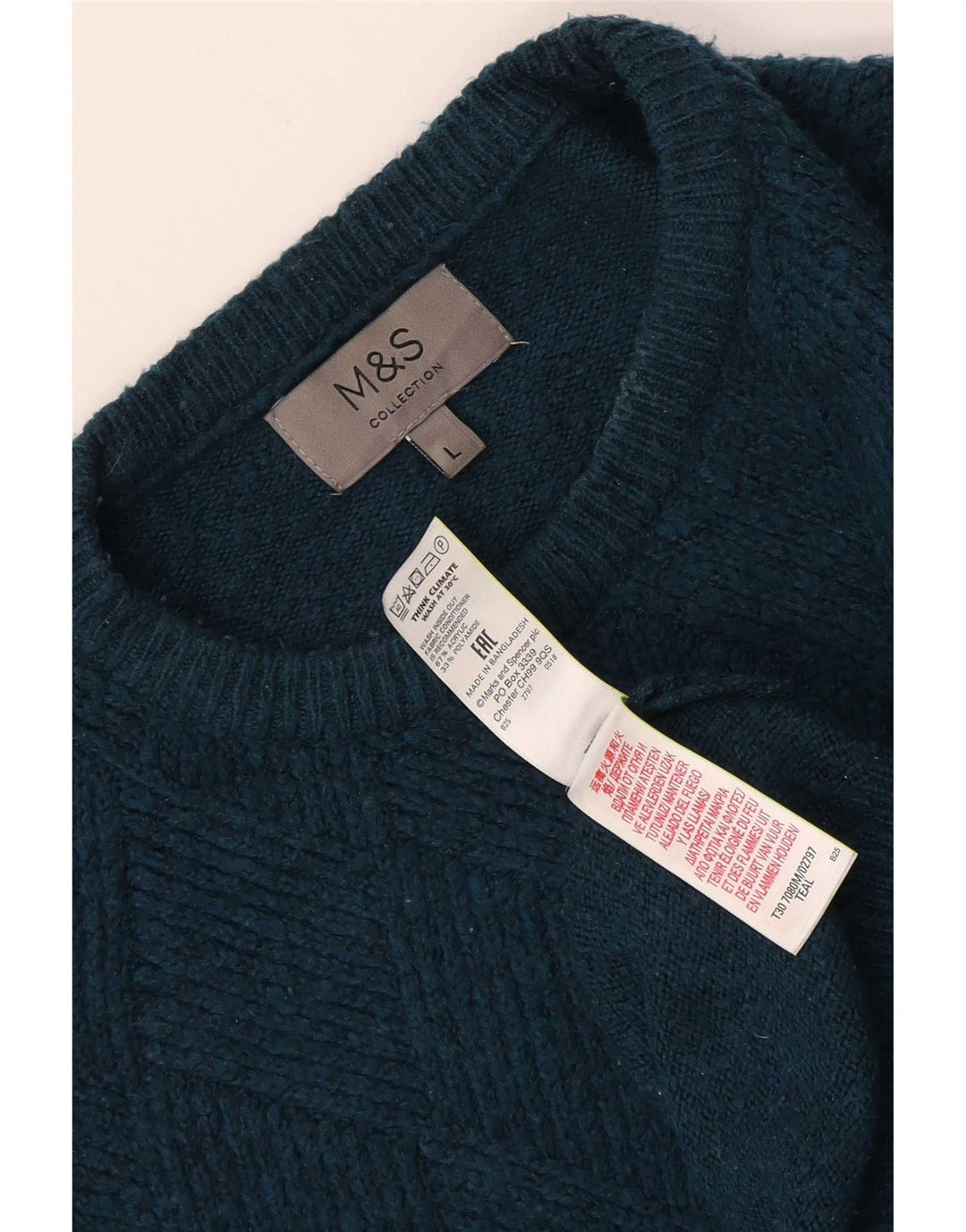 Marks & Spencer Mens Crew Neck Jumper Sweater Large Turquoise Acrylic