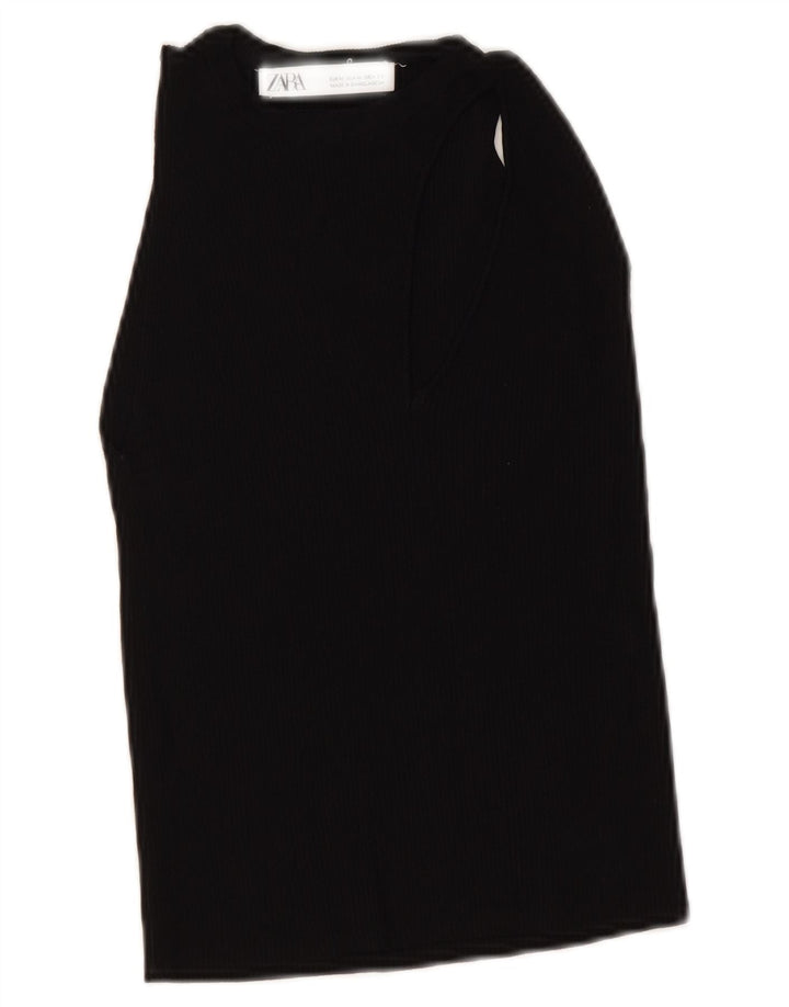 Zara Womens Crop Vest Top UK 12 Medium Black