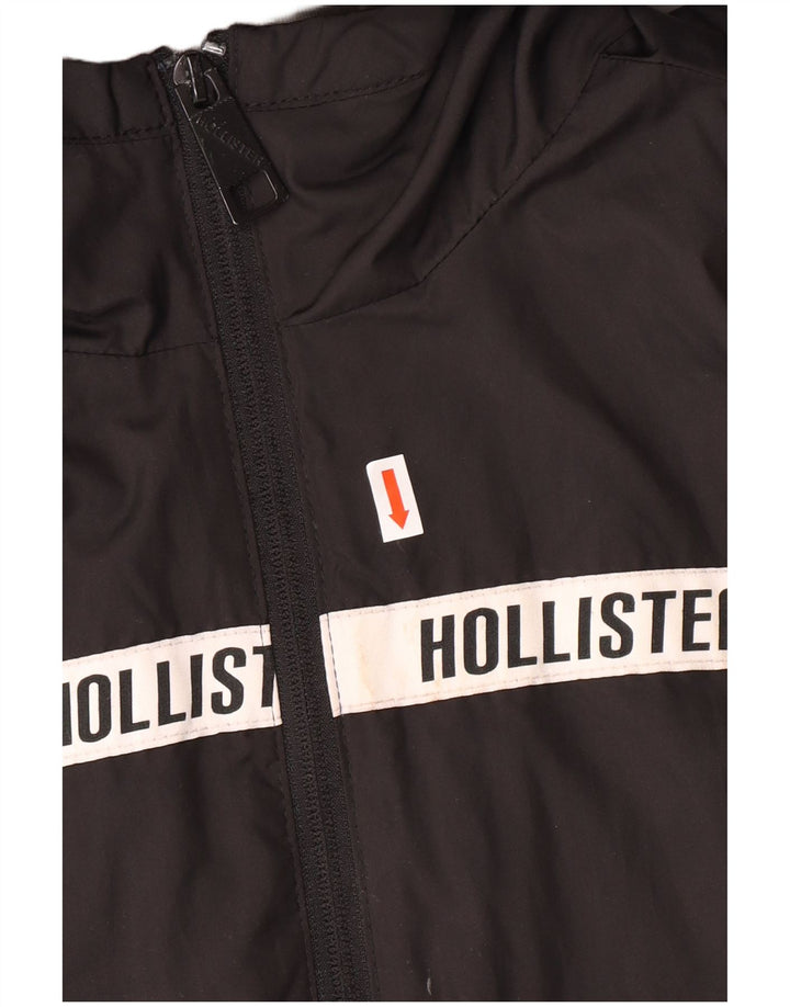 HOLLISTER Womens Graphic Hooded Windbreaker Jacket UK 14 Medium Black