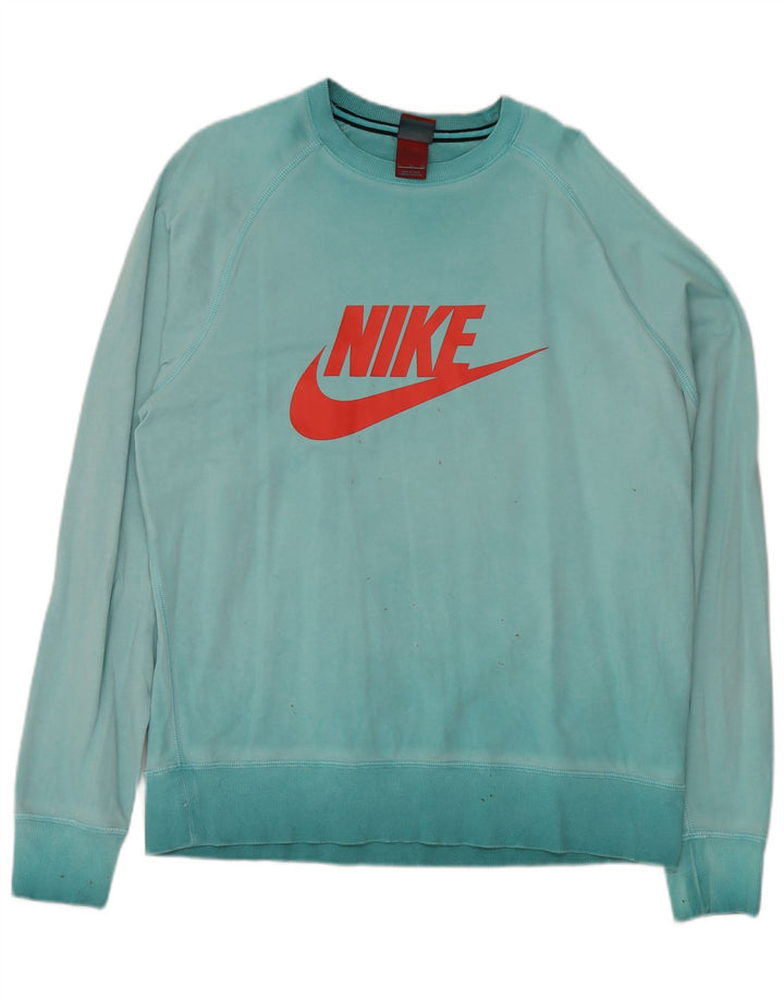NIKE Mens Graphic Sweatshirt Jumper XL Turquoise Cotton