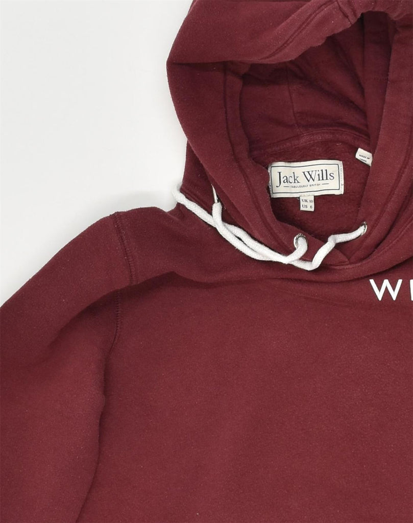 JACK WILLS Womens Graphic Hoodie Jumper UK 10 Small  Burgundy Cotton | Vintage Jack Wills | Thrift | Second-Hand Jack Wills | Used Clothing | Messina Hembry 