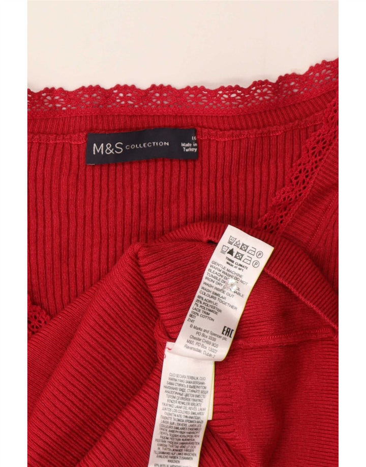 Marks & Spencer Womens Short Sleeve Blouse Top UK 16 Large Red Acrylic