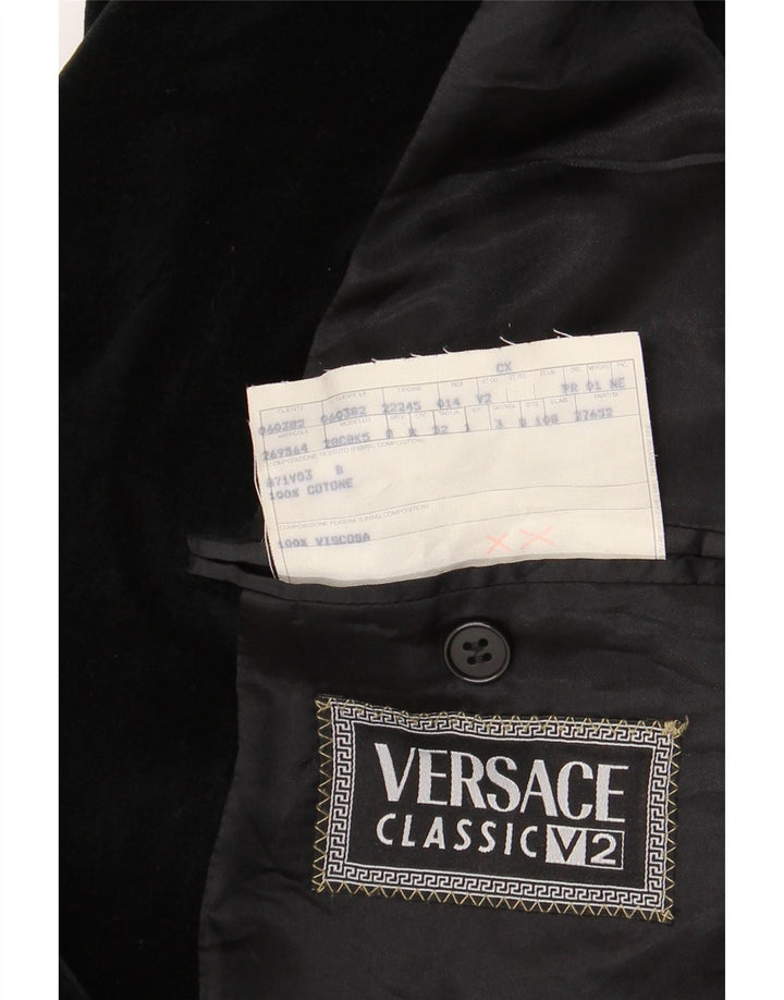 Versace Mens 4 Button Velvet Blazer Jacket IT 52 XL Black Cotton