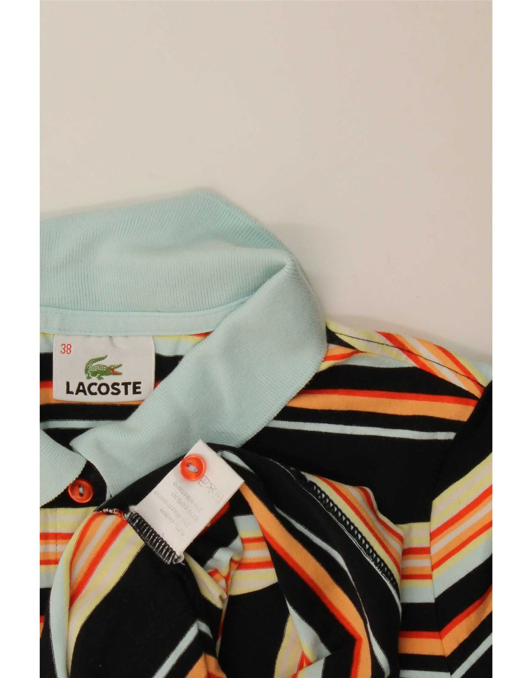Lacoste Womens Polo Shirt Size 38 Medium Black Striped Cotton