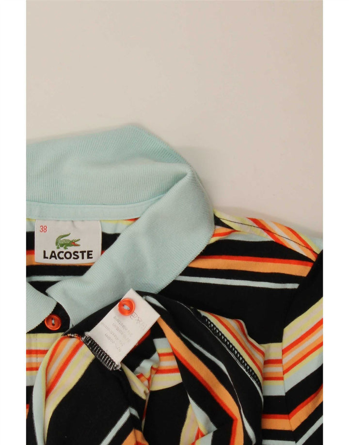 Lacoste Womens Polo Shirt Size 38 Medium Black Striped Cotton