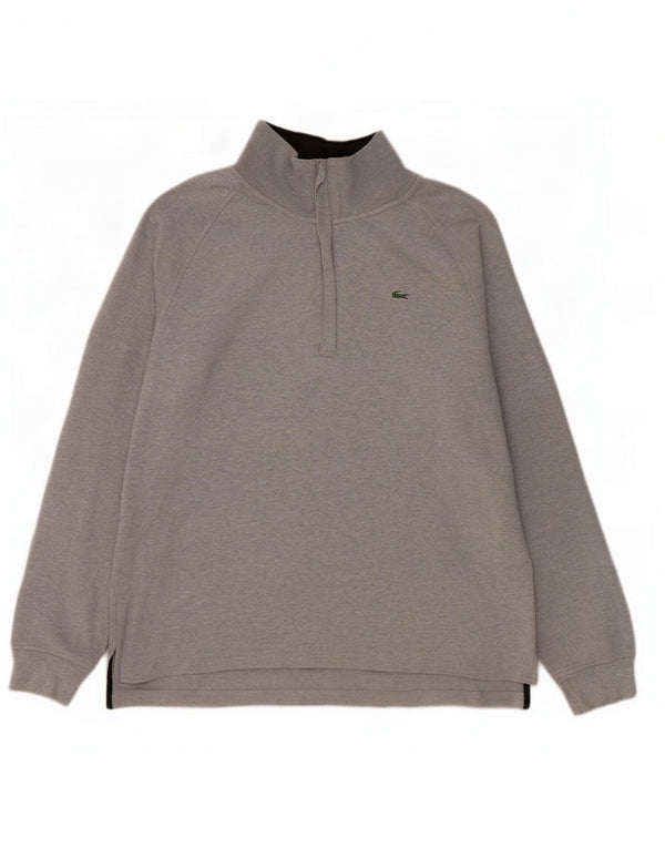 Lacoste Mens Zip Neck Jumper Sweater Size 6 XL Grey Cotton