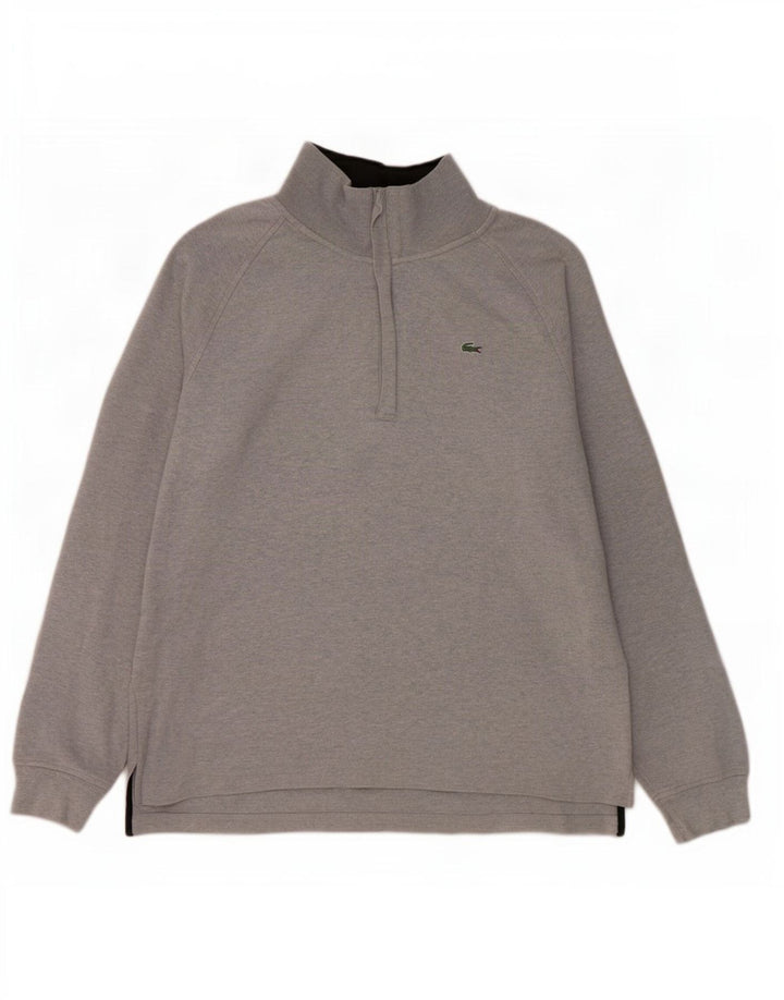 Lacoste Mens Zip Neck Jumper Sweater Size 6 XL Grey Cotton