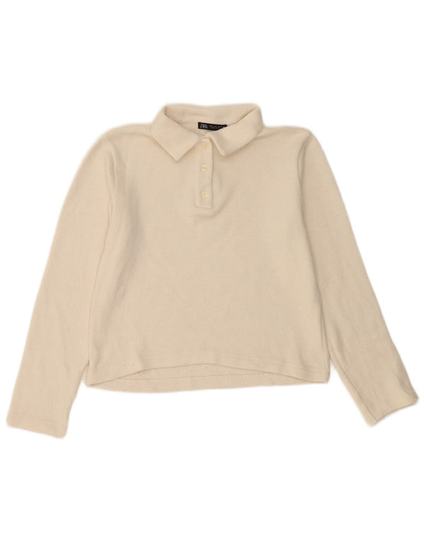 Zara Womens Crop Long Sleeve Polo Shirt UK 10 Small White