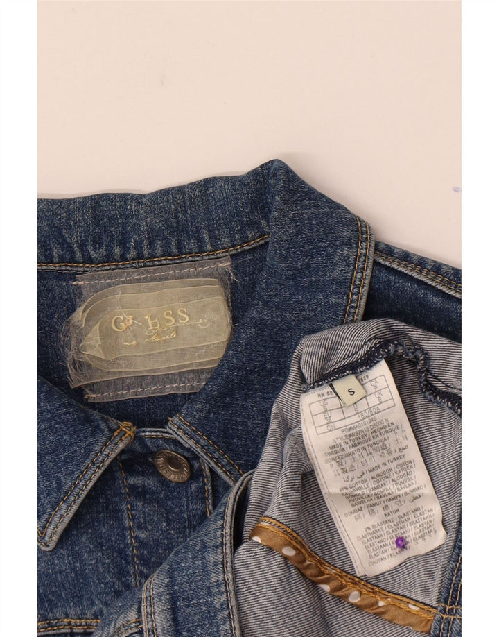 Guess Womens Crop Denim Jacket UK 6 XS Blue Cotton