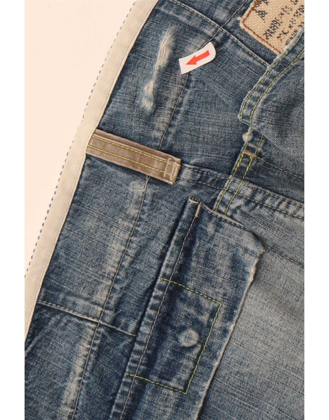 Vintage Mens Distressed Straight Jeans W32 L34 Blue Colourblock Retro