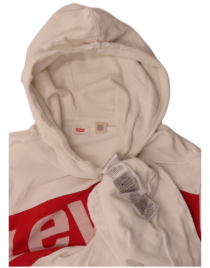 LEVI'S Mens Graphic Hoodie Jumper Large White Colourblock Cotton