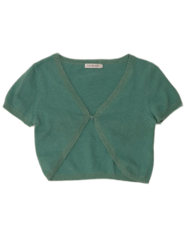 Topshop Womens Short Sleeve Crop Cardigan Top UK 12 Medium Green Nylon