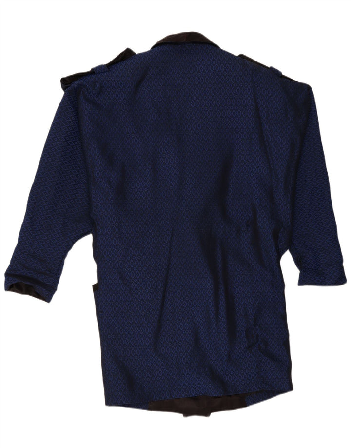 Vintage Womens Double Breasted Coat UK 16 Large Navy Blue Geometric