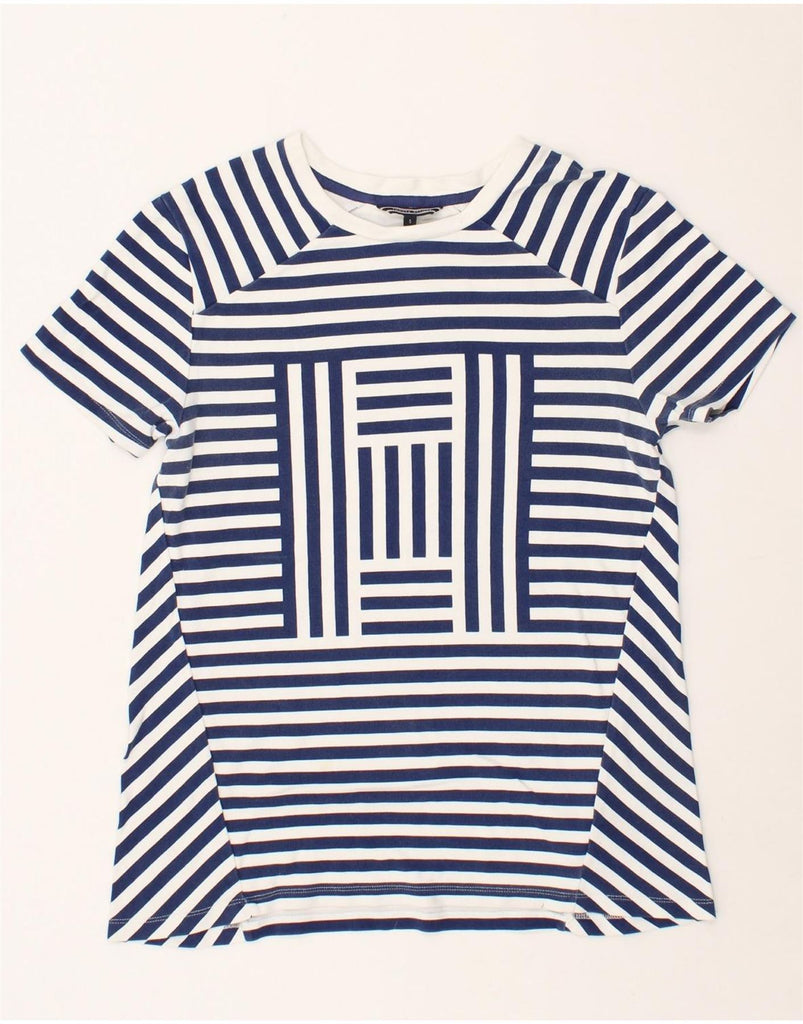 TOMMY HILFIGER Womens Graphic T-Shirt Top UK 10 Small Navy Blue Striped | Vintage Tommy Hilfiger | Thrift | Second-Hand Tommy Hilfiger | Used Clothing | Messina Hembry 