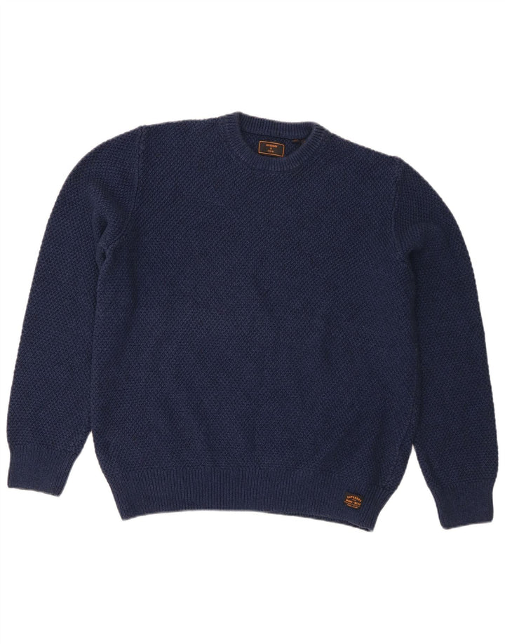 Superdry Mens Crew Neck Jumper Sweater Large Navy Blue Cotton