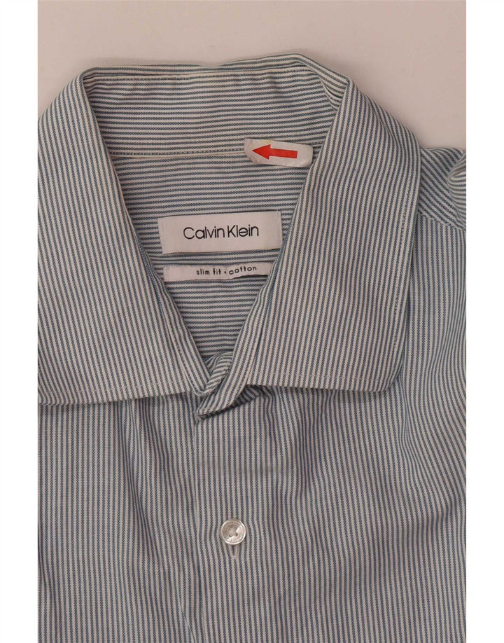Calvin Klein Mens Shirt Medium Blue Pinstripe Cotton