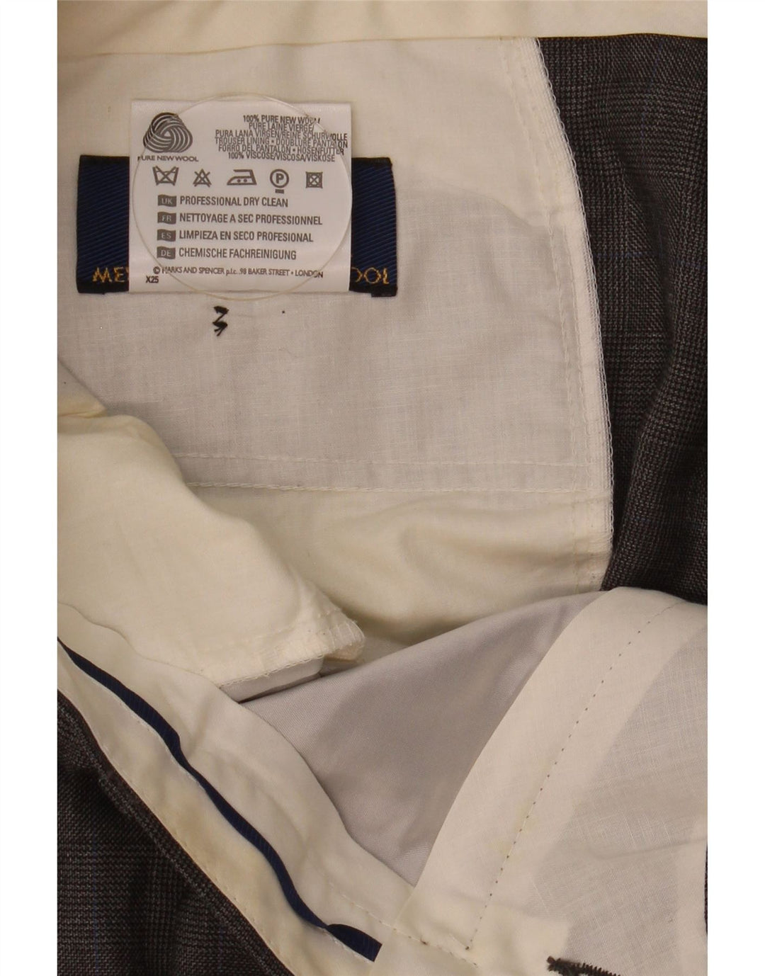Marks & Spencer Mens Pegged Suit Trousers W38 L33 Grey Check New Wool