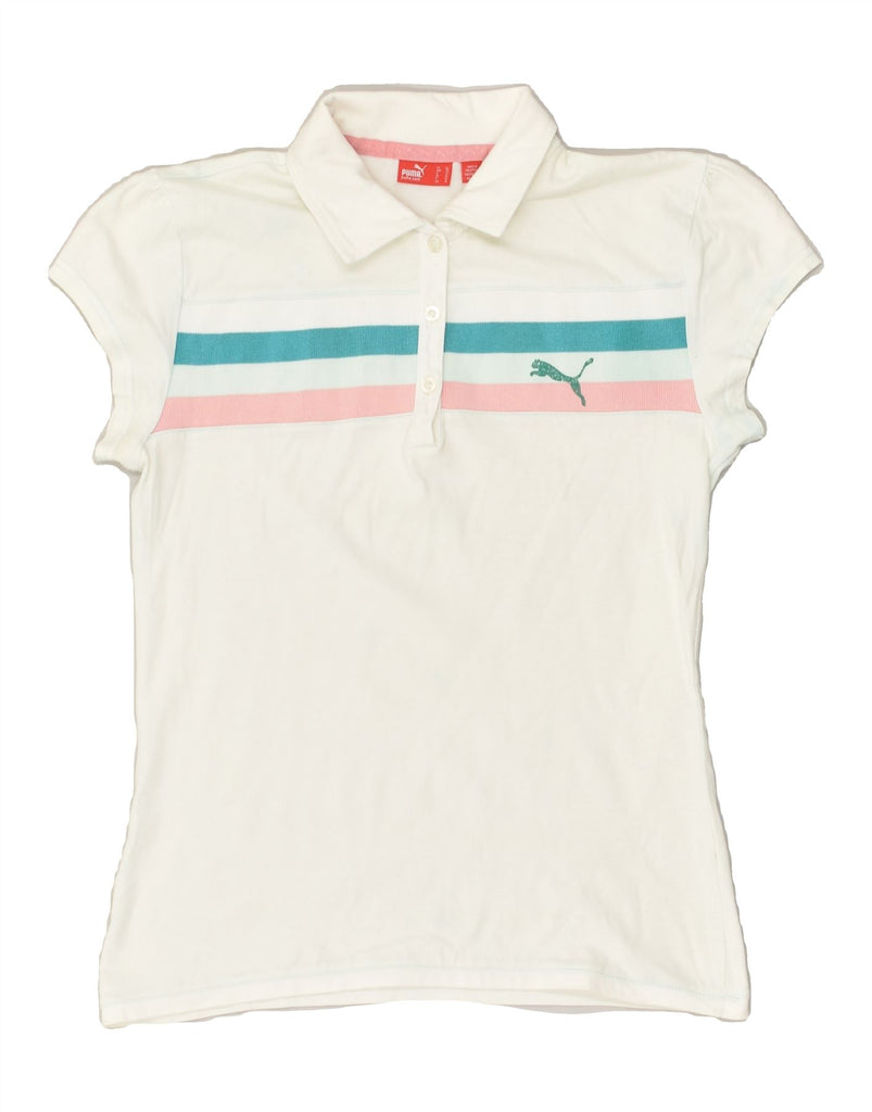 PUMA Girls Polo Shirt 15-16 Years Off White Striped Cotton | Vintage Puma | Thrift | Second-Hand Puma | Used Clothing | Messina Hembry 