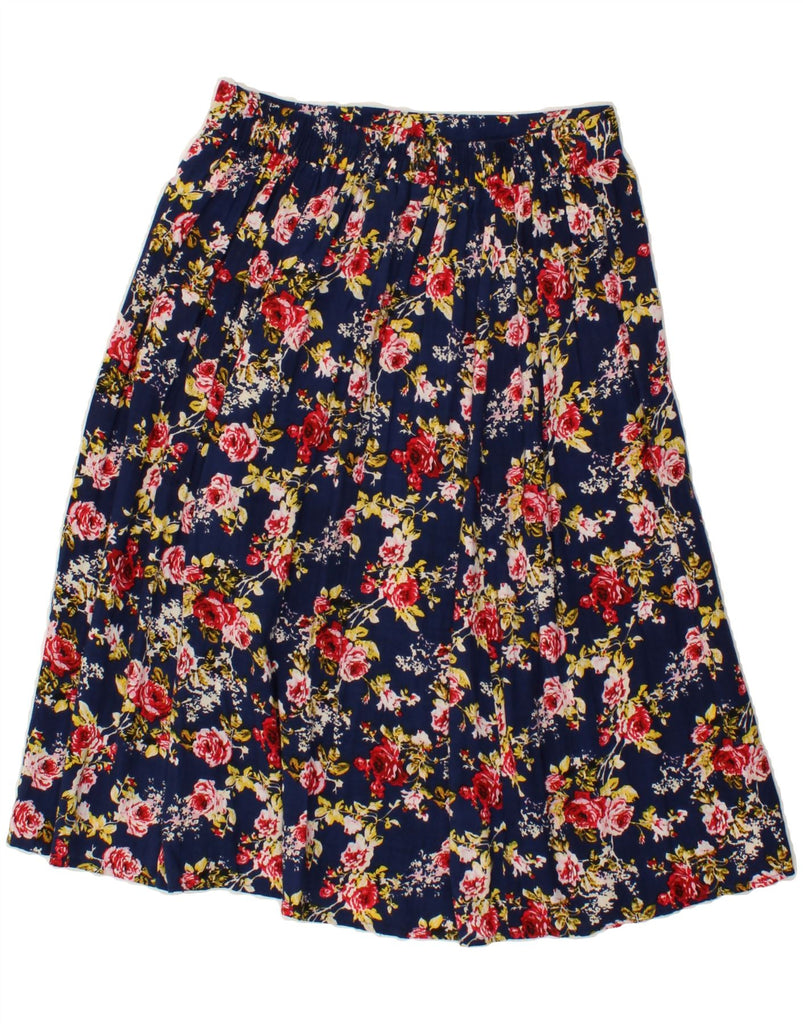 VINTAGE Womens Classics Pleated A-Line Skirt Large W32 Navy Blue Floral Vintage Vintage and Second-Hand Vintage from Messina Hembry 