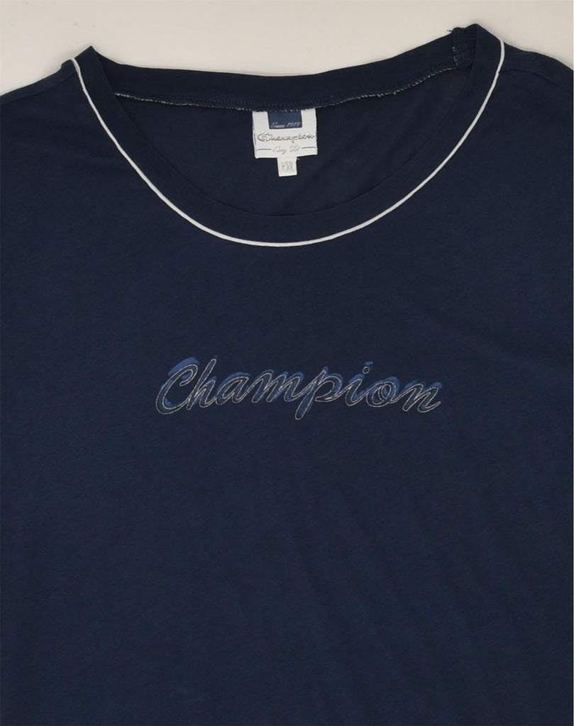 CHAMPION Womens Graphic T-Shirt Top UK 20 2XL Navy Blue Cotton | Vintage Champion | Thrift | Second-Hand Champion | Used Clothing | Messina Hembry 