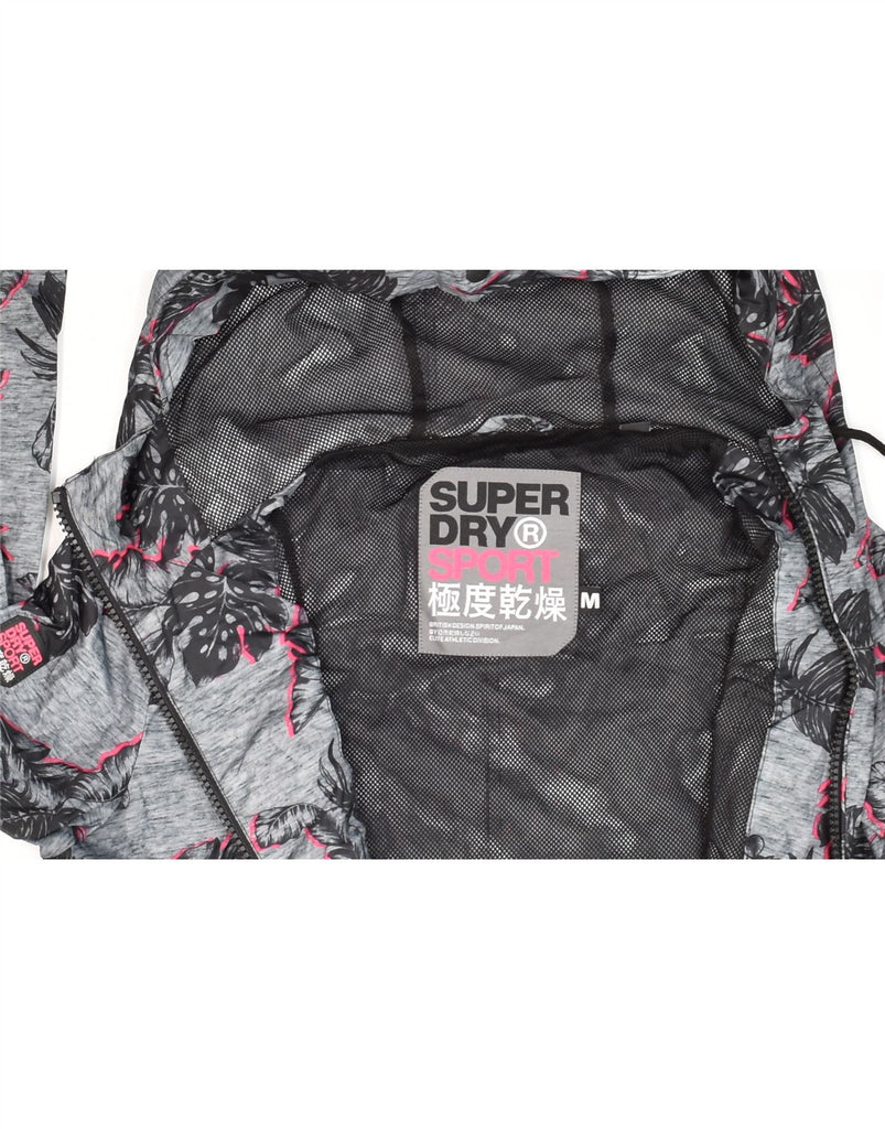 SUPERDRY Womens Hooded Windbreaker Coat UK 14 Medium Grey Floral Polyester | Vintage Superdry | Thrift | Second-Hand Superdry | Used Clothing | Messina Hembry 