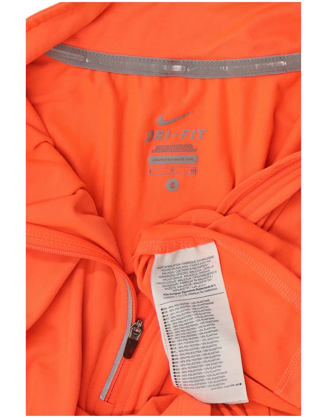 Nike Womens Dri Fit Zip Neck Top Long Sleeve UK 10 Small Orange Polyester