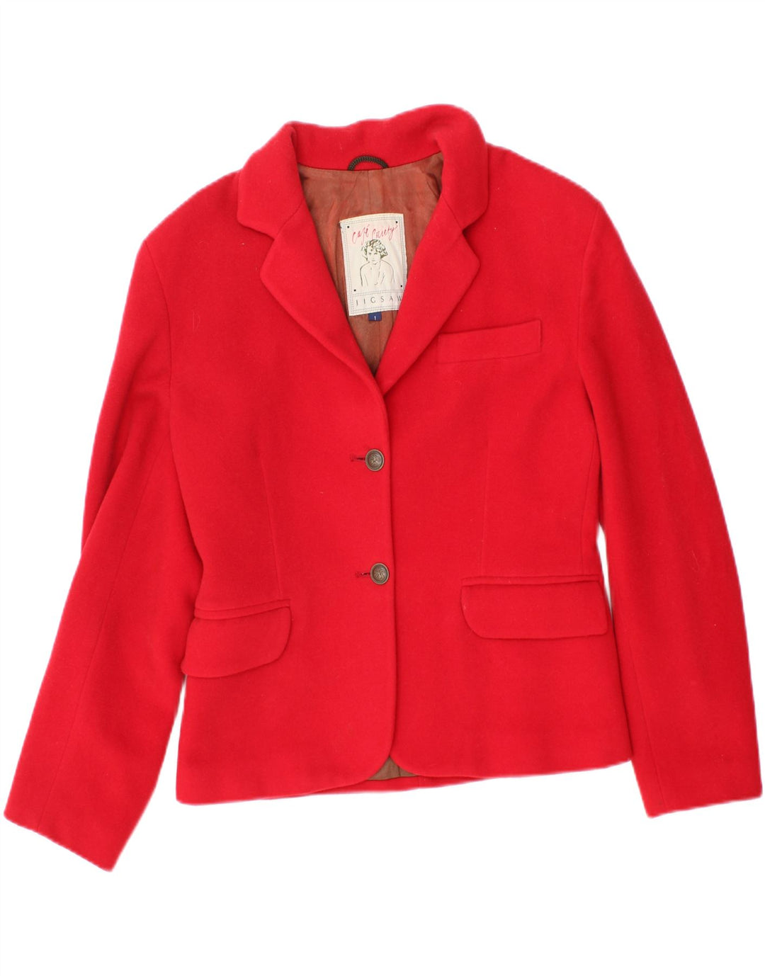 JIGSAW Womens 2 Button Blazer Jacket UK 14 Medium Red Wool Vintage Jigsaw and Second-Hand Jigsaw from Messina Hembry 