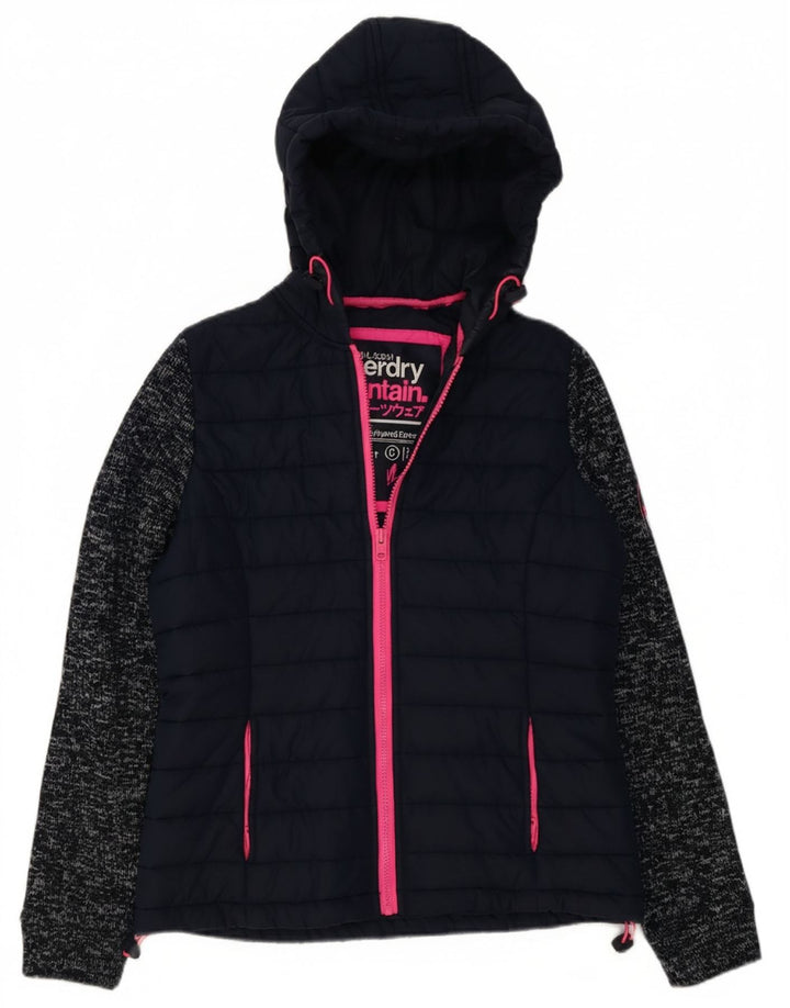 SUPERDRY Womens Graphic Padded Jacket UK 14 Medium Navy Blue Flecked