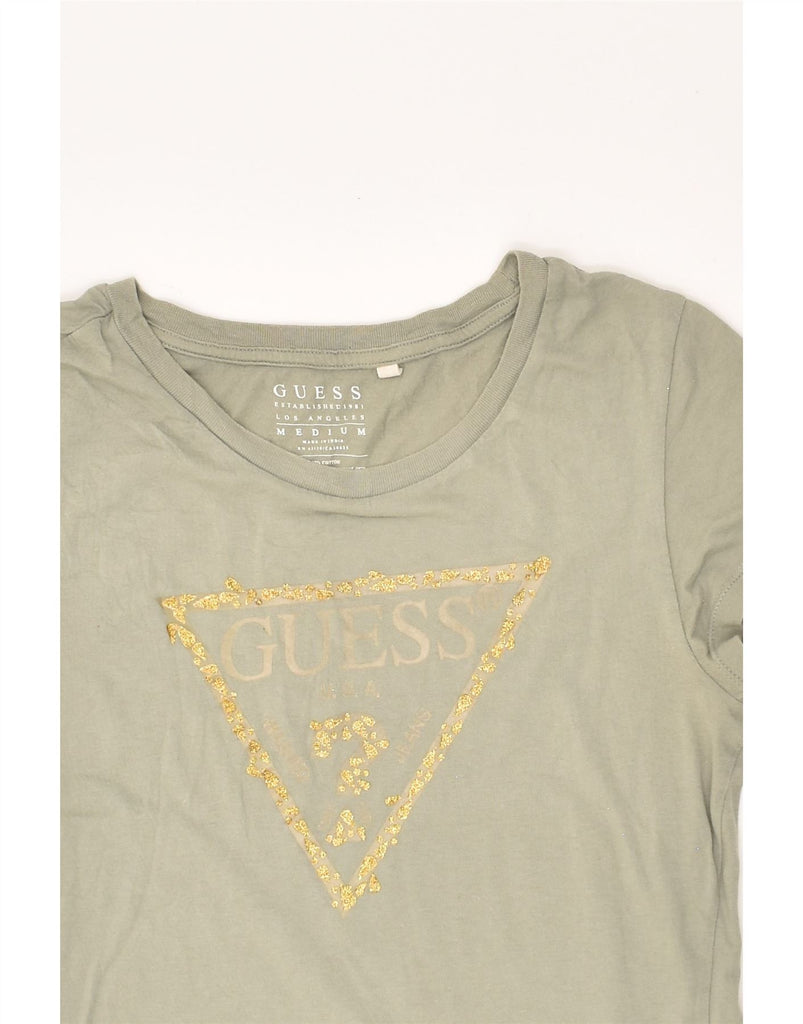 GUESS Womens Graphic T-Shirt Top UK 12 Medium Green Cotton | Vintage Guess | Thrift | Second-Hand Guess | Used Clothing | Messina Hembry 