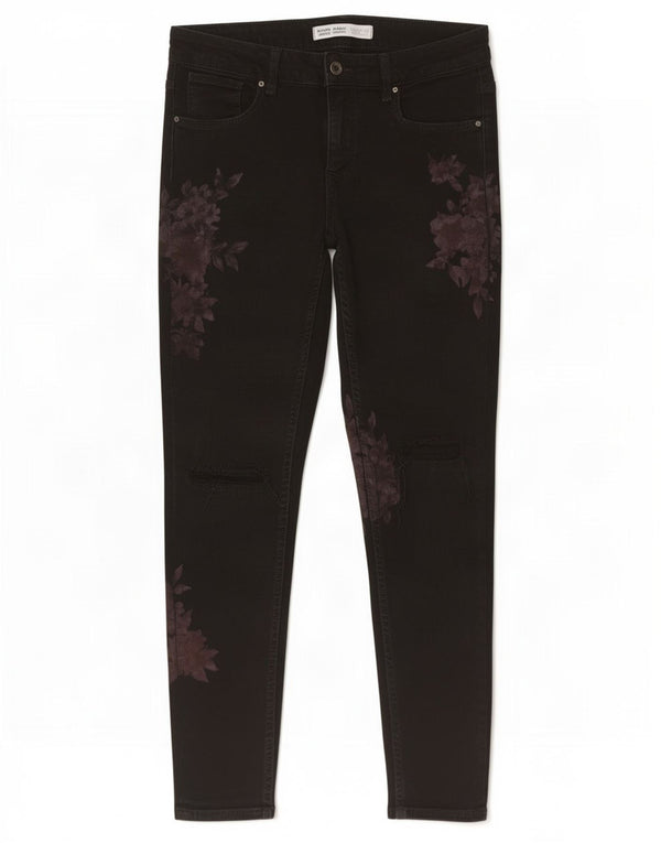 Zara Womens Distressed Skinny Jeans EU 38 Small W28 L27 Black Floral