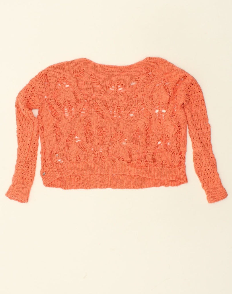 AMERICAN EAGLE Womens See Through Oversized Boat Neck Jumper Sweater UK 6 XS Orange | Vintage American Eagle | Thrift | Second-Hand American Eagle | Used Clothing | Messina Hembry 