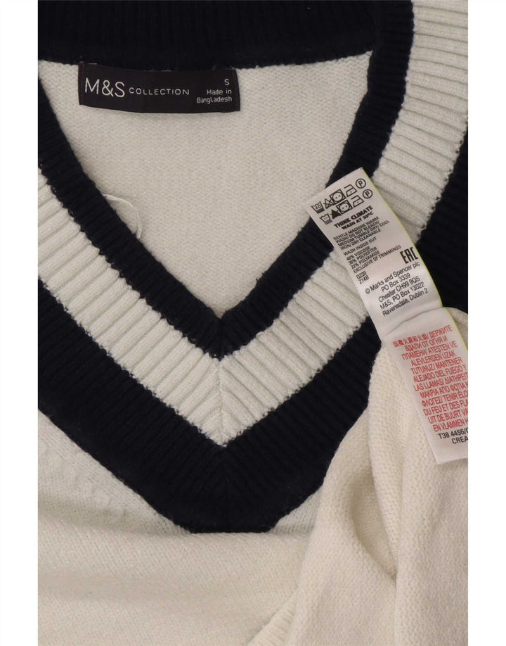 Marks & Spencer Womens V-Neck Jumper Sweater UK 10 Small White Colourblock