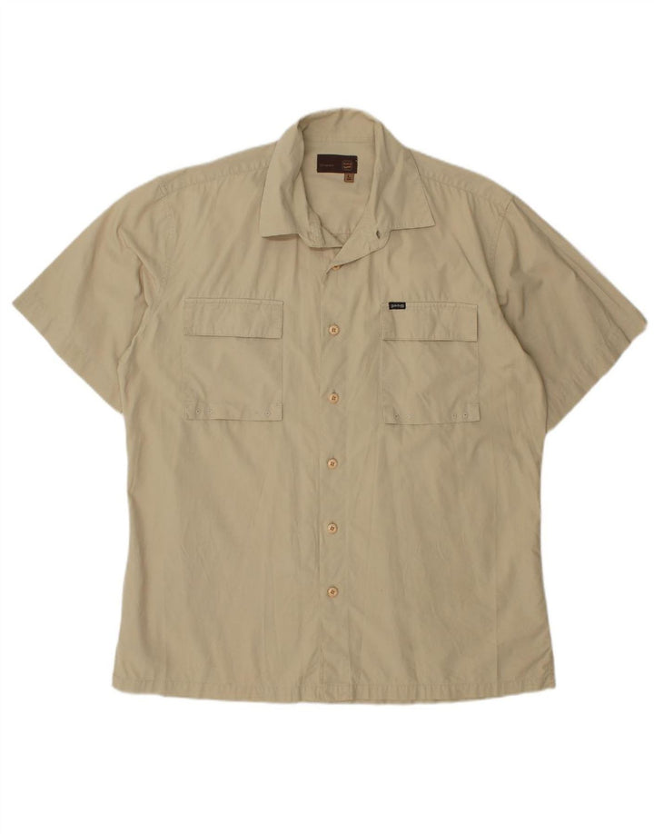 GAS Mens Short Sleeve Shirt Large Beige Cotton