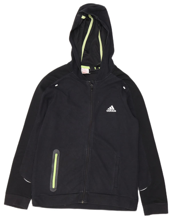 Adidas Boys Zip Hoodie Sweater 13-14 Years Black Cotton