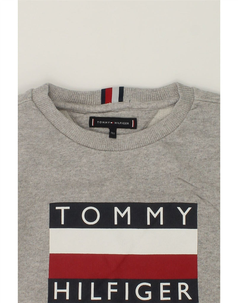 TOMMY HILFIGER Boys Graphic Sweatshirt Jumper 11-12 Years Grey Cotton | Vintage Tommy Hilfiger | Thrift | Second-Hand Tommy Hilfiger | Used Clothing | Messina Hembry 