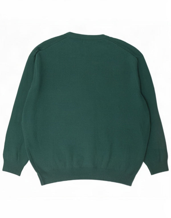 Benetton Mens V-Neck Jumper Sweater Large Green Virgin Wool
