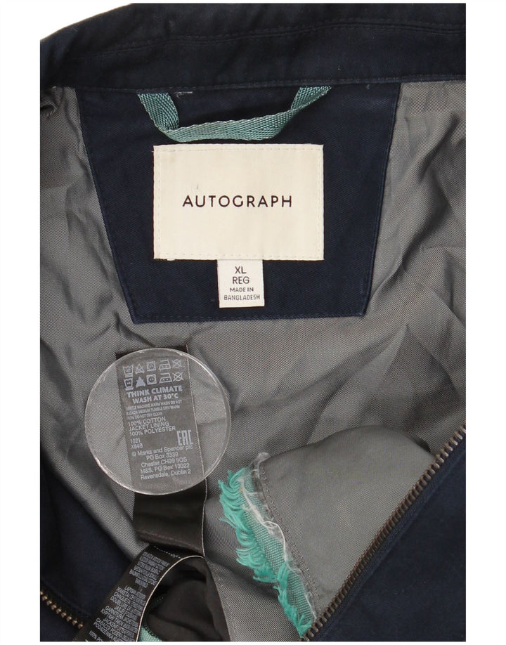 Marks & Spencer Mens Autograph Bomber Jacket UK 42 XL Navy Blue Cotton