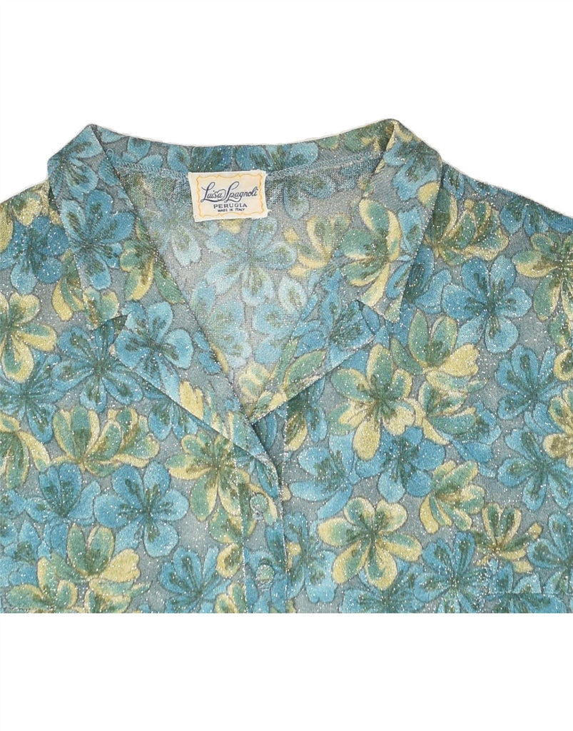 LUISA SPAGNOLI Womens 3/4 Sleeve Pullover Shirt UK 12 Medium Blue Floral | Vintage Luisa Spagnoli | Thrift | Second-Hand Luisa Spagnoli | Used Clothing | Messina Hembry 