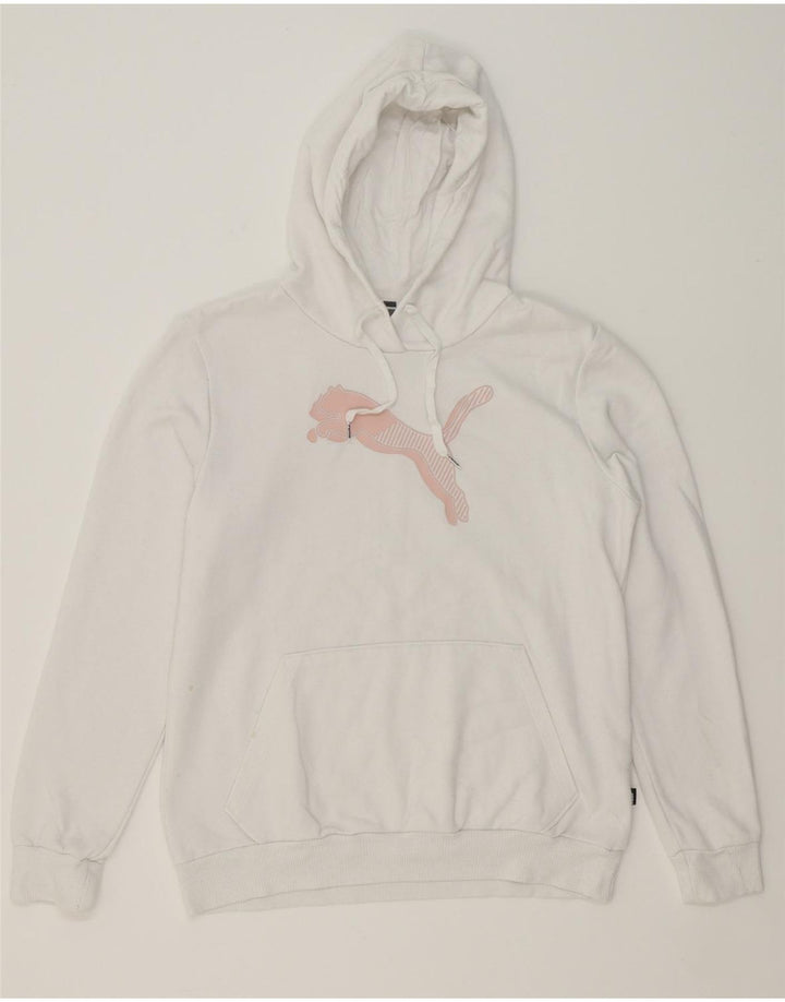 PUMA Womens Graphic Hoodie Jumper UK 14 Medium White Cotton Vintage Puma and Second-Hand Puma from Messina Hembry 