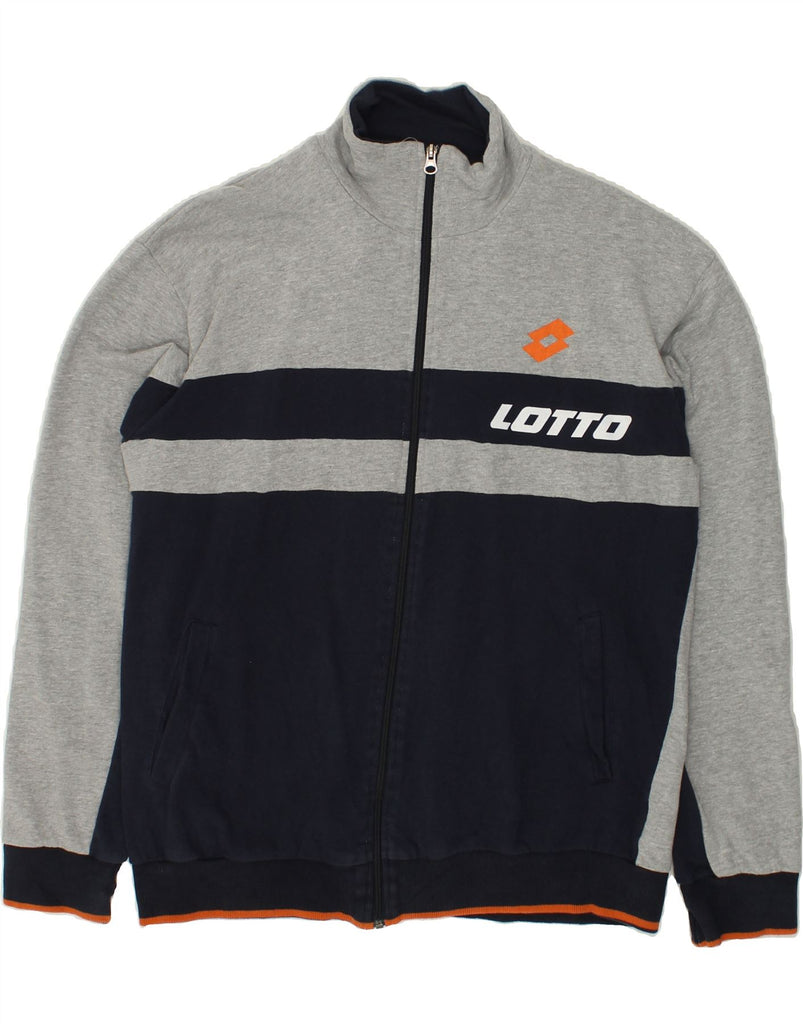 LOTTO Mens Graphic Tracksuit Top Jacket XL Grey Colourblock Cotton | Vintage Lotto | Thrift | Second-Hand Lotto | Used Clothing | Messina Hembry 