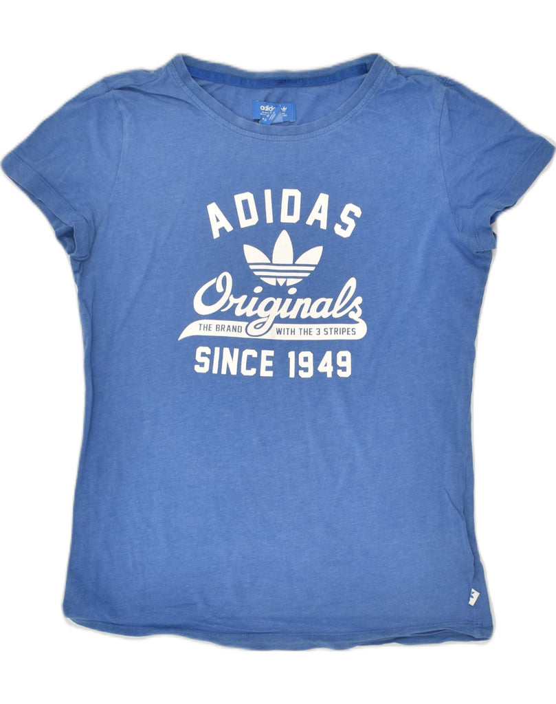 ADIDAS Womens Graphic T-Shirt Top UK 12 Medium Blue Cotton | Vintage Adidas | Thrift | Second-Hand Adidas | Used Clothing | Messina Hembry 