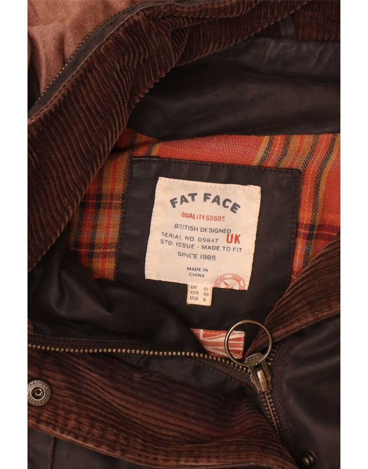 Fat Face Womens Hooded Waxed Cotton Jacket UK 12 Medium Brown Polyester