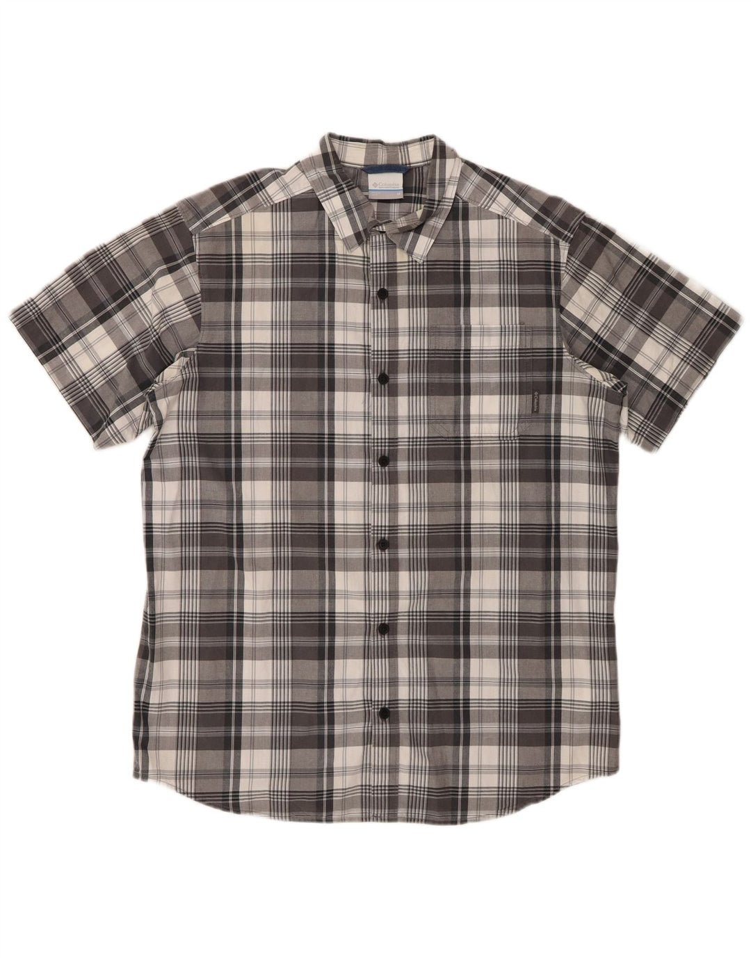 Columbia Mens Short Sleeve Shirt Medium Grey Check Cotton