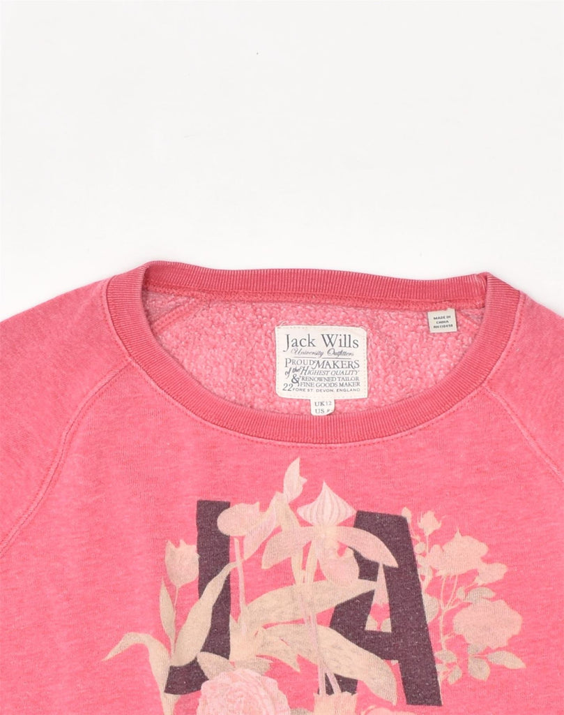 JACK WILLS Womens Graphic Sweatshirt Jumper UK 12 Medium Pink Polyester | Vintage Jack Wills | Thrift | Second-Hand Jack Wills | Used Clothing | Messina Hembry 