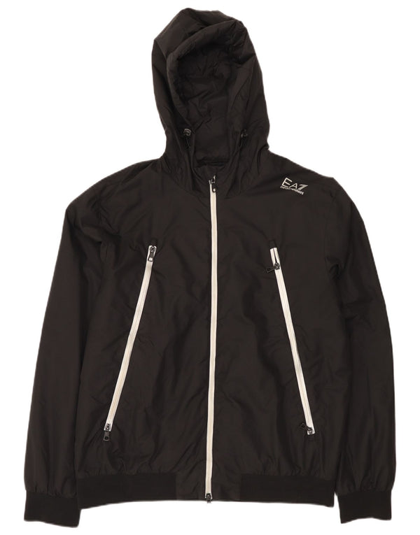 Emporio Armani Mens Hooded Rain Jacket UK 42 XL Black Polyamide