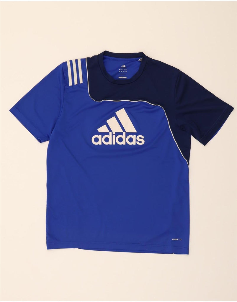 ADIDAS Mens Climalite Graphic T-Shirt Top Medium Blue Colourblock Vintage Adidas and Second-Hand Adidas from Messina Hembry 