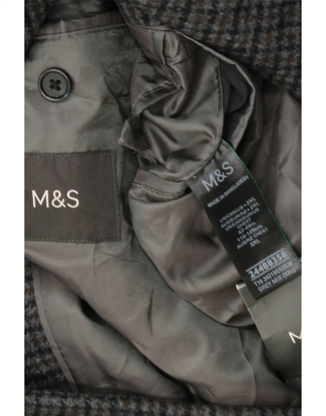 Marks & Spencer Mens Overcoat UK 44 2XL Grey Houndstooth Wool