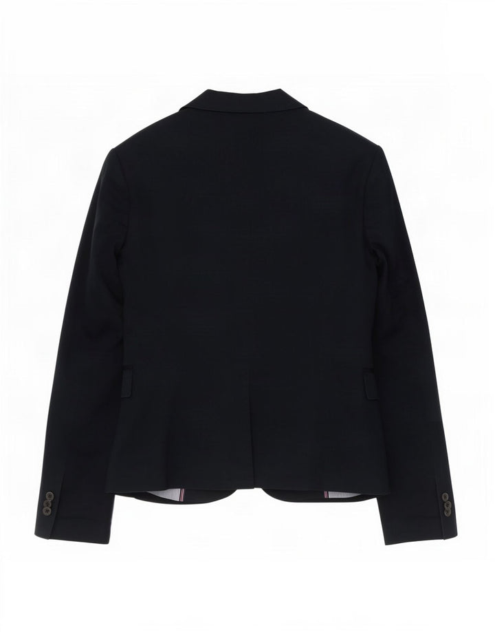 Zara Womens 1 Button Blazer Jacket UK 12 Medium Navy Blue Cotton
