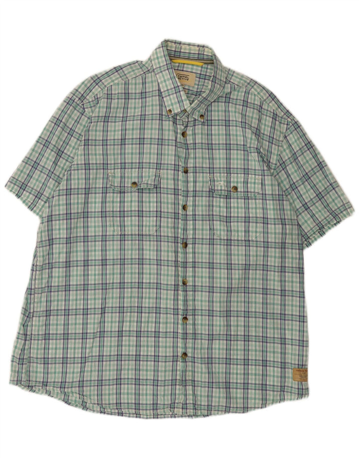 Camel Active Mens Short Sleeve Regular Fit Shirt 2XL Green Check Cotton