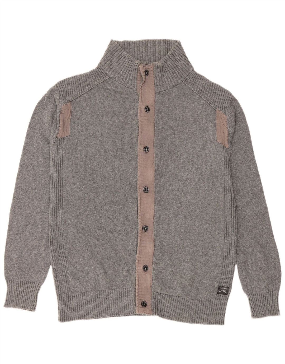JACK & JONES Mens Cardigan Sweater Medium Grey Cotton